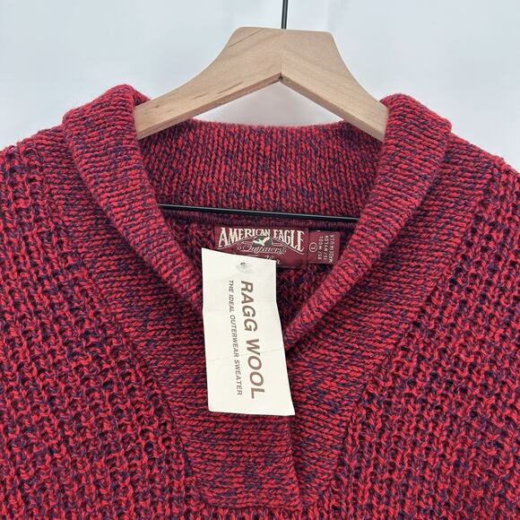 NWT VTG American Eagle Chunky Sweater L Red Wool Shawl Americana Cabin 80s USA - Picture 2 of 10